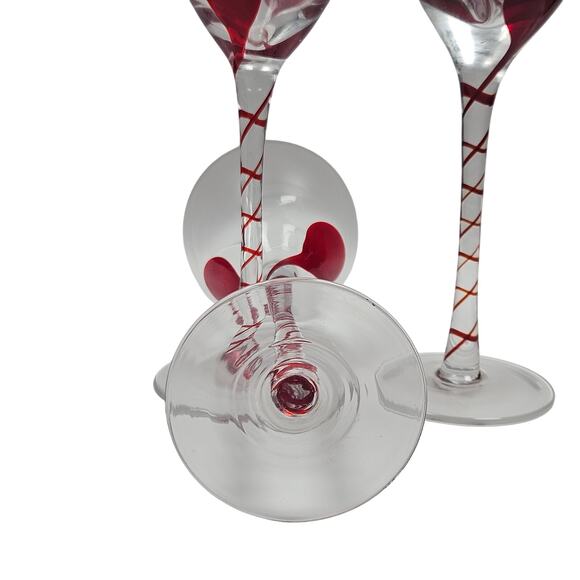 4 pc Pier 1 Red Swirl Line Swirline Stem Wine Glasses 9" high Party Gift - Picture 6 of 8